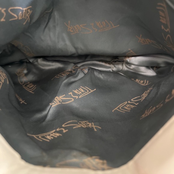 Vintage Ruth Saltz Cream Leather Gold Cougar Head Chain Strap Purse - Picture 7 of 16